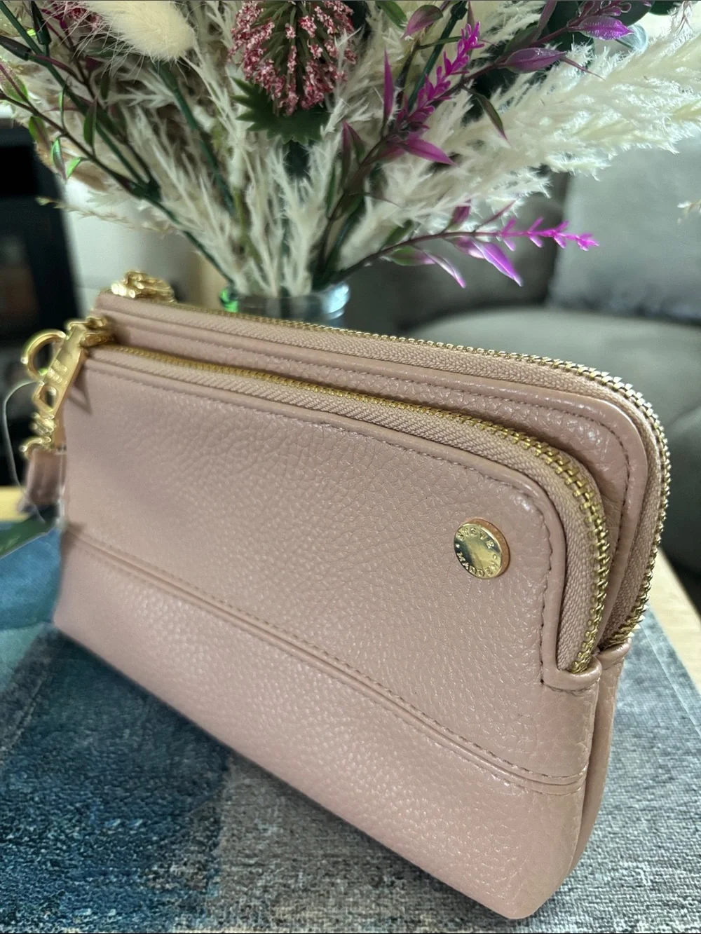 Steve Madden Pink Pebbled Leather Wristlet Clutch